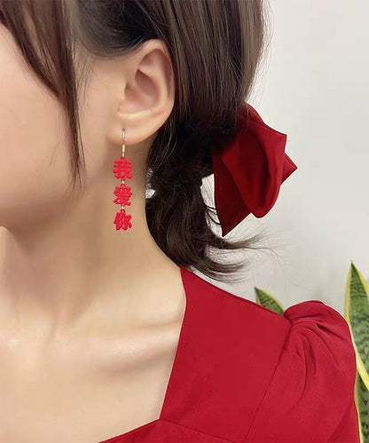 Red Copper Alloy I Love You China Hollow Out Drop Earrings