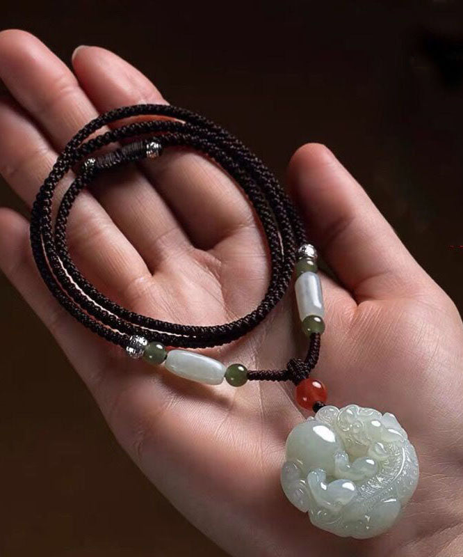 Cyan Jade a Mythical Wild Animal Pendant Necklace