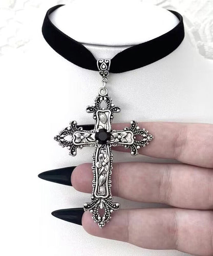 Black Genuine Leather Cross Pendant Necklace
