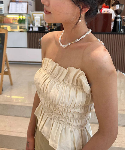 White Alloy Double-layer Pearl Winding Gratuated Bead Necklace