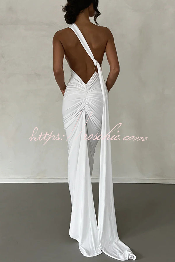 Backless Pleated Slim Color Sleeveless Maxi Dress