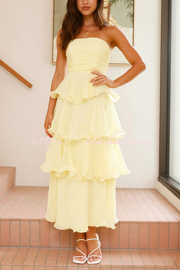 Pure Color Tube Top Backless Multi-layered Maxi Dress