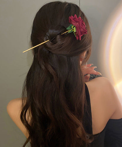 Mulberry Alloy Zircon Rose Velour Hairpin