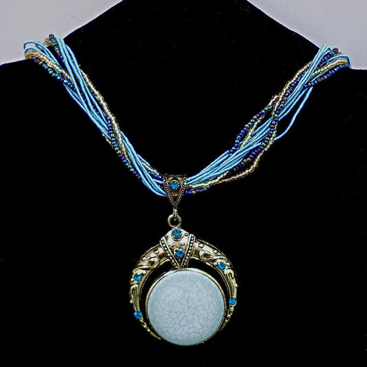 Light Blue Gem Stone Rice Ball Pendant Necklace