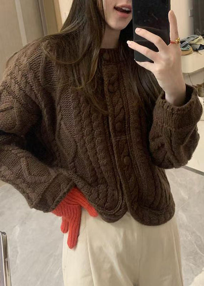 Art Yellow O-neck Button Cozy Knit Cardigans Fall Qp062