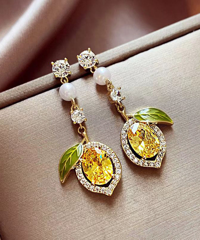 Gold Sterling Silver Alloy Zircon Crystal Pearl Drop Earrings