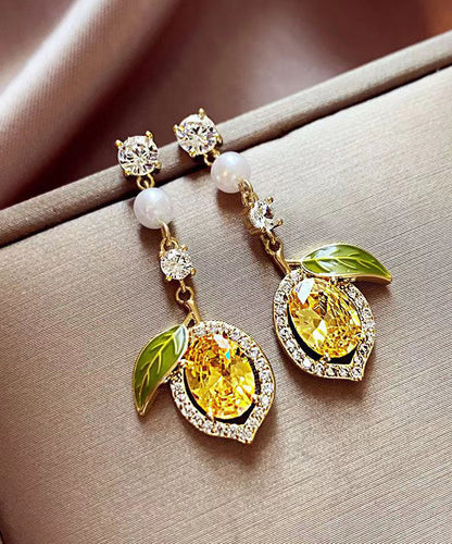 Gold Sterling Silver Alloy Zircon Crystal Pearl Drop Earrings