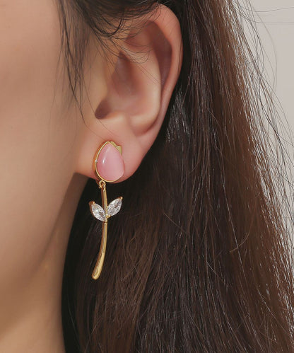 Copper Overgild Cat's Eye Stone Tulip Drop Earrings