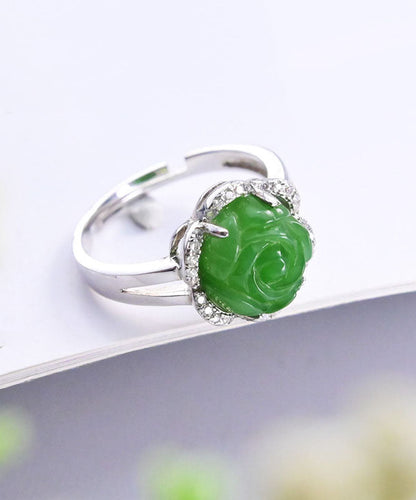 Oversize Green Sterling Silver Jade Zircon Rings