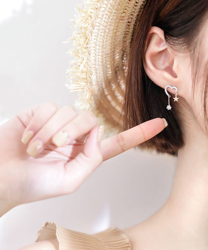 Silk Sterling Silver Zircon Star Love Tasses Drop Earrings