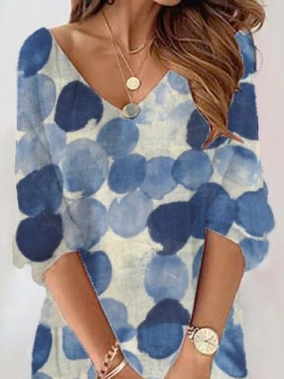 Original Printed Contrast Color Polka-dot Half Sleeves Mini Dress