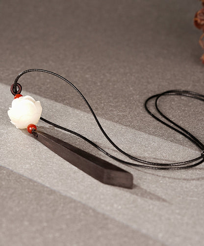 White Lotus Agate Ebony Jade Pendant Necklace
