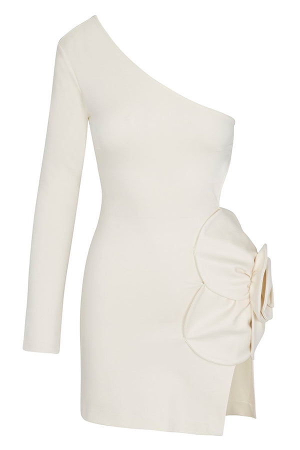 Ella 3d Flower Details Cutout Waist One Shoulder Stretch Mini Dress