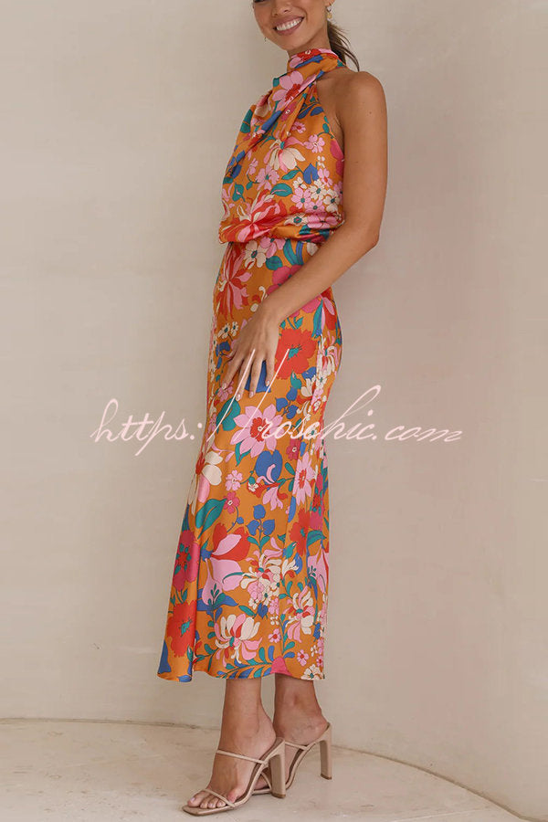 Fascinating Day Halter Neck Elastic Waist Maxi Dress
