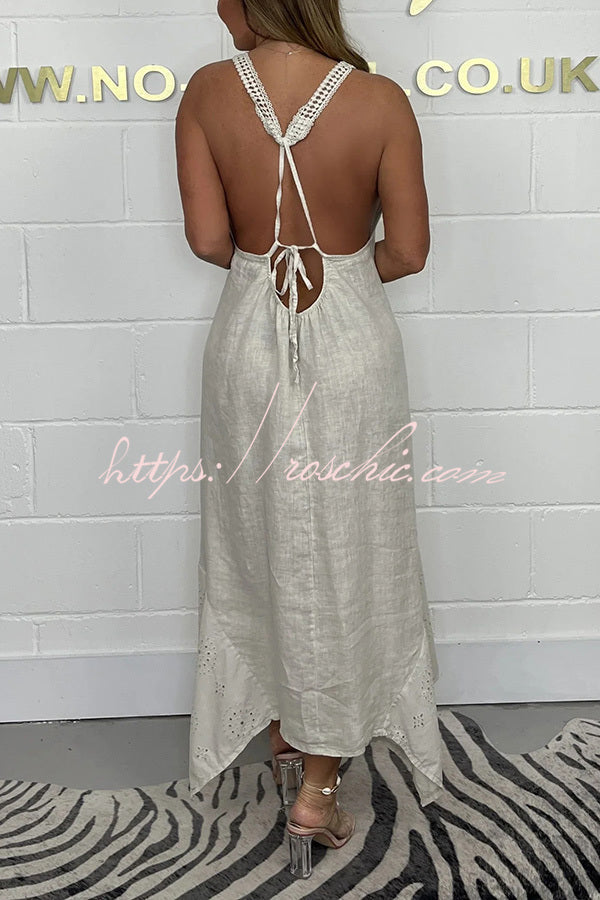 Color V-neck Sleeveless Backless Irregular Maxi Dress