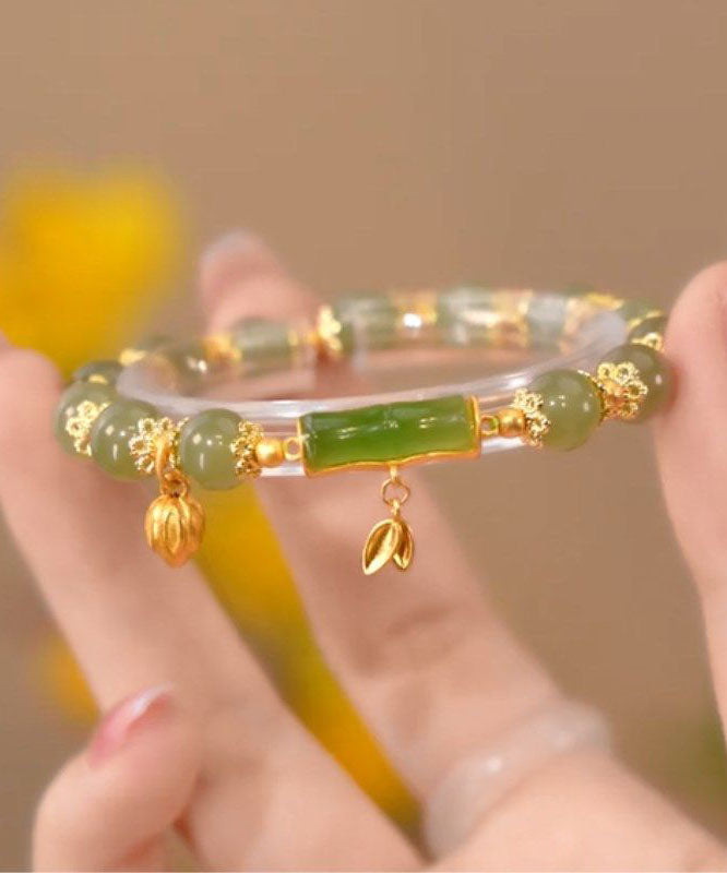Green Jade Bamboo Charm Bracelet