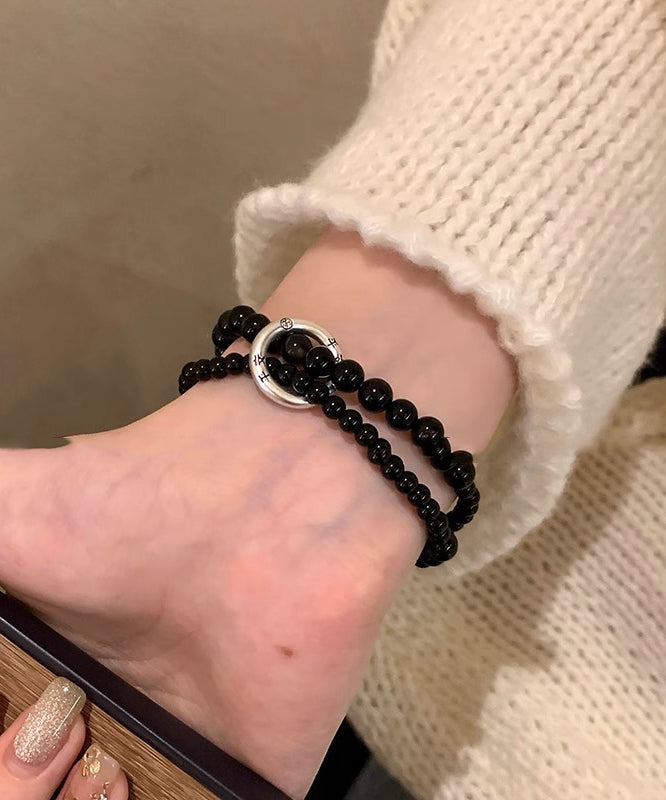 Black Copper Obsidian Beading Double-layer Charm Bracelet