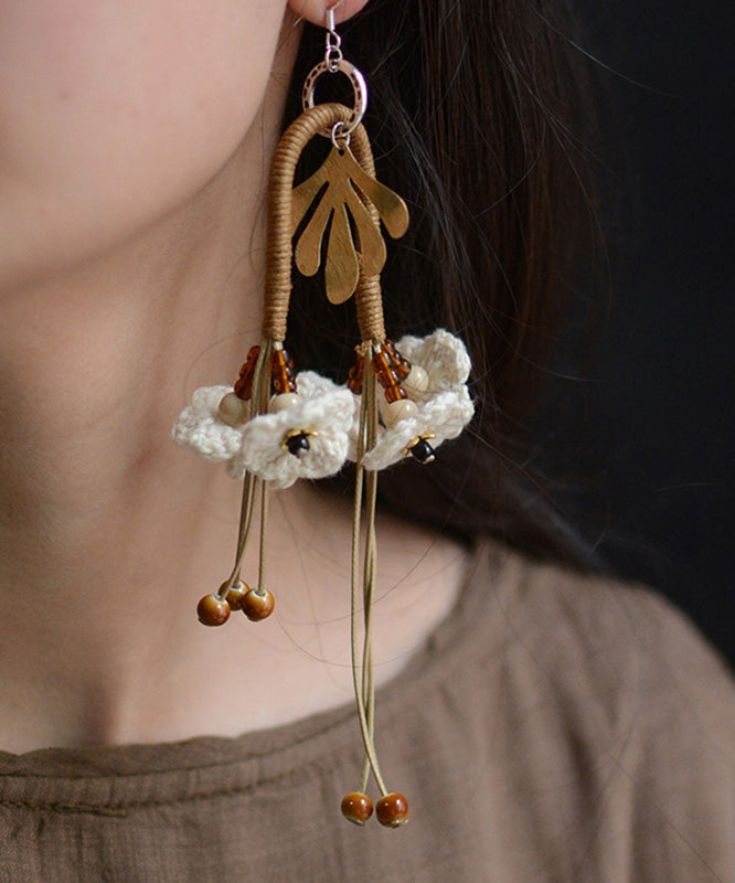 Original White Sterling Silver Handmade Weaving Tassel Drop Earrings