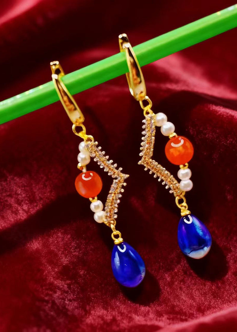 Diy Blue Acrylic Original Design Drop Earrings
