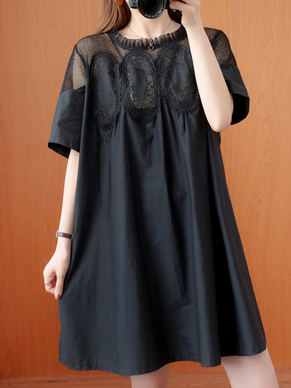 Original Lace Split-side Short Sleeve A-line Mini Dress