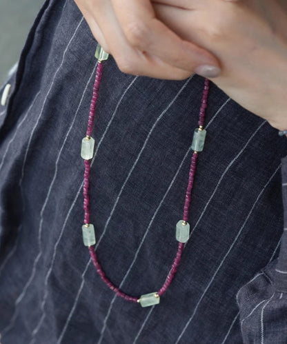 Modern Purple 14k Gold Gem Stone Beading Graduated Bead Necklace