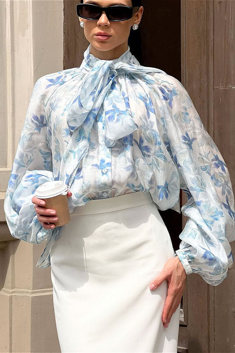 Tie Lantern Sleeve Blouse