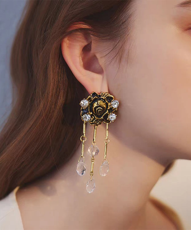 Gold Copper Overgild Crystal Tassel Drop Earrings