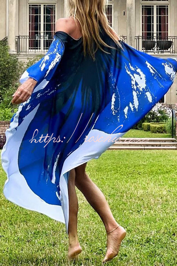 Unique Printed One Shoulder Cover Up Maxi Dress
