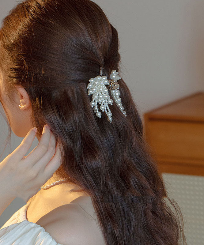 White Acrylic Alloy Pearl Tassel Hairpin