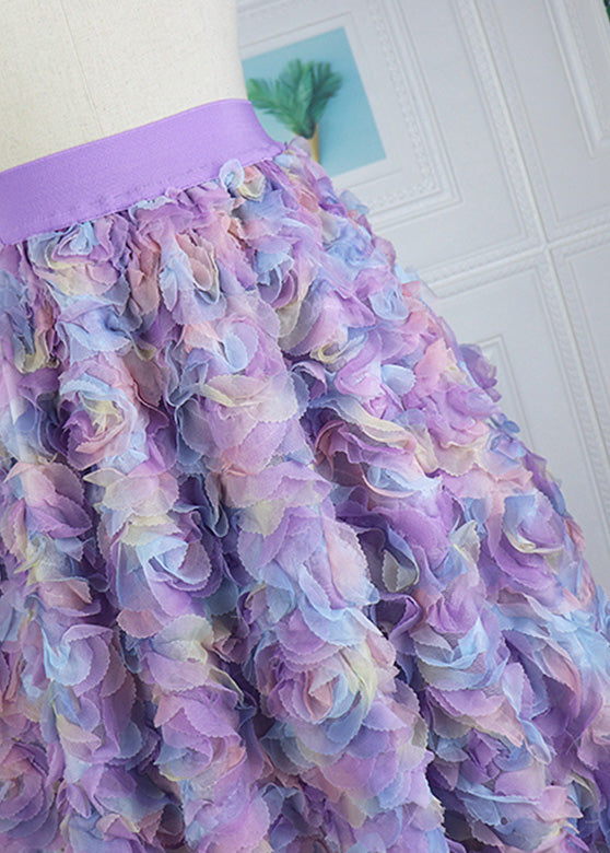 Blue Embroidered Elastic Waist Tulle Maxi Skirt