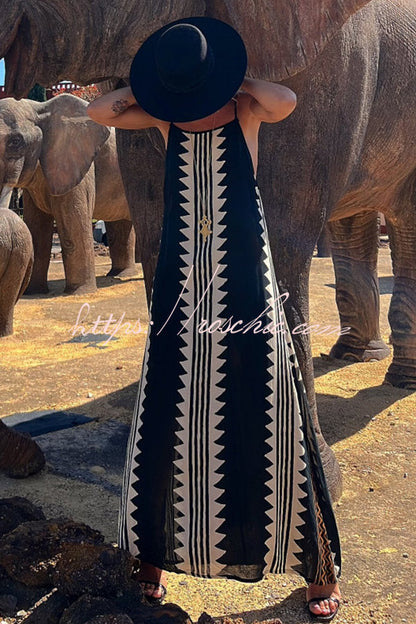Take a Trip Print Backless A-line Maxi Dress