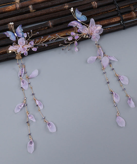 Chinese Style Purple Acrylic Cloth Butterfly Tassel Hairpin