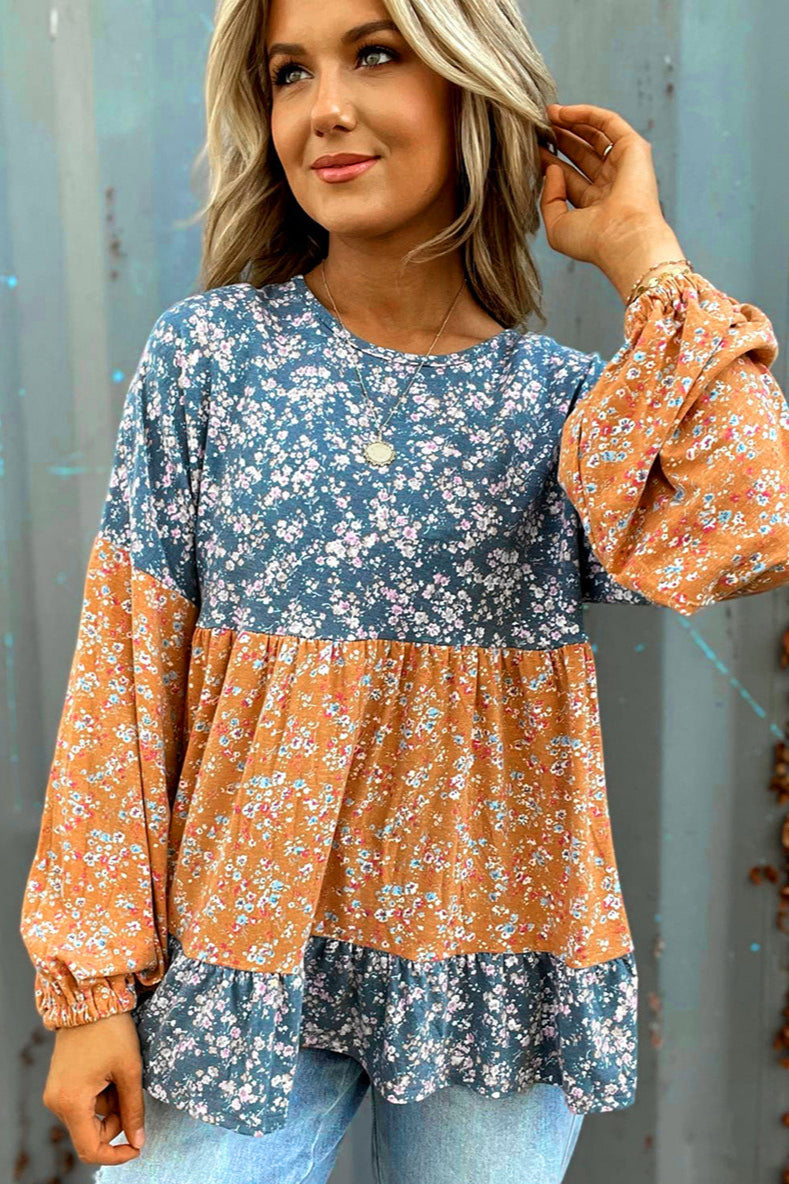 Round Neck Long Sleeve Chiffon Blouse