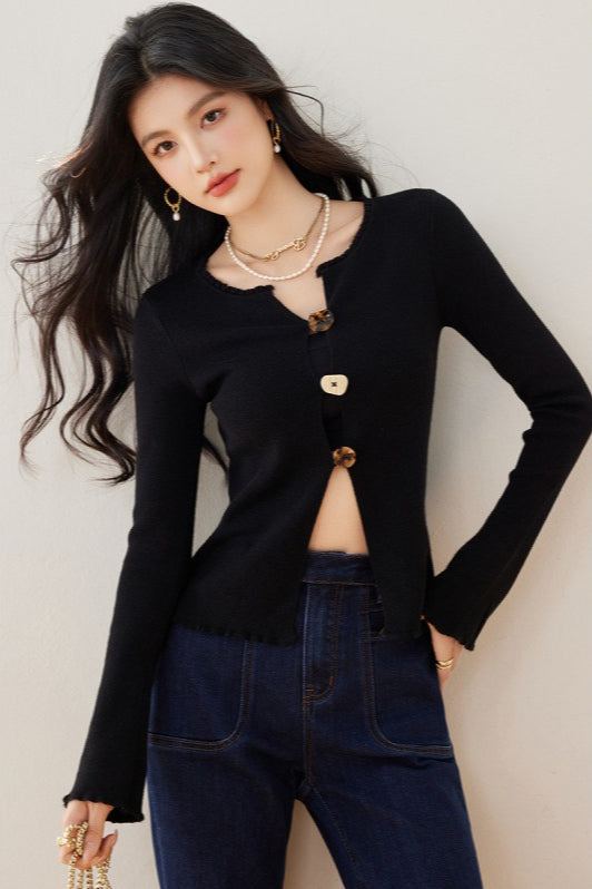Black Slim Knit Cardigan Fitted Base Layer