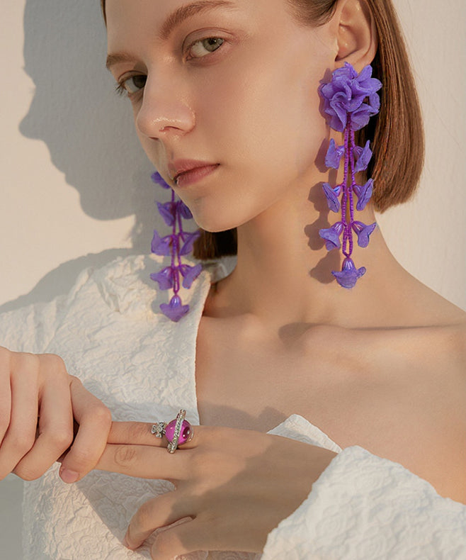 Lavender Flower Tasseled Drop Earrings