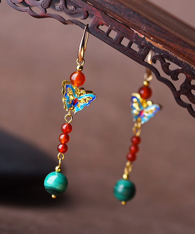 Multicour Cloisonne Malachite Bow Drop Earrings