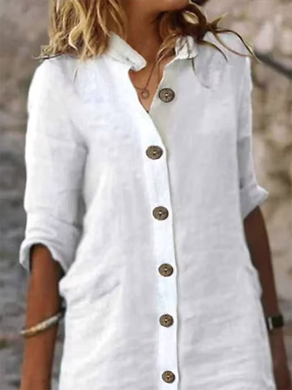 Half Sleeves Loose Buttoned Color Stand Collar Mini Dresses