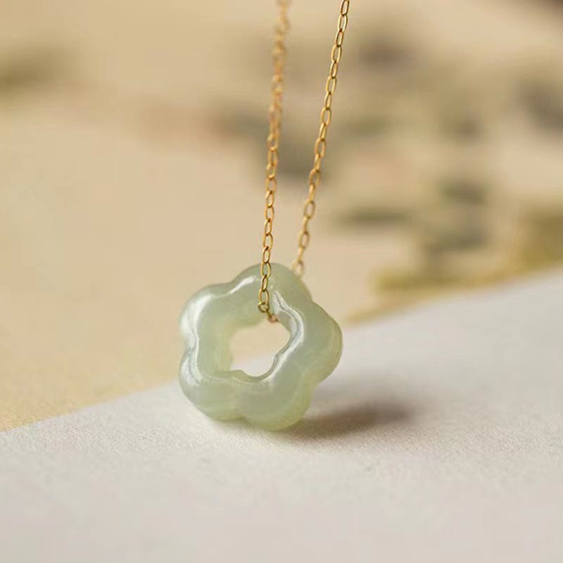 Buddha Stones Dainty Hetian Jade Cyan Jade Luck Charm Necklace Pendant
