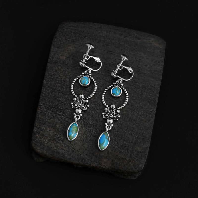 Buddha Stones 925 Sterling Silver Turquoise Waterdrop Pattern Balance Drop Dangle Earrings