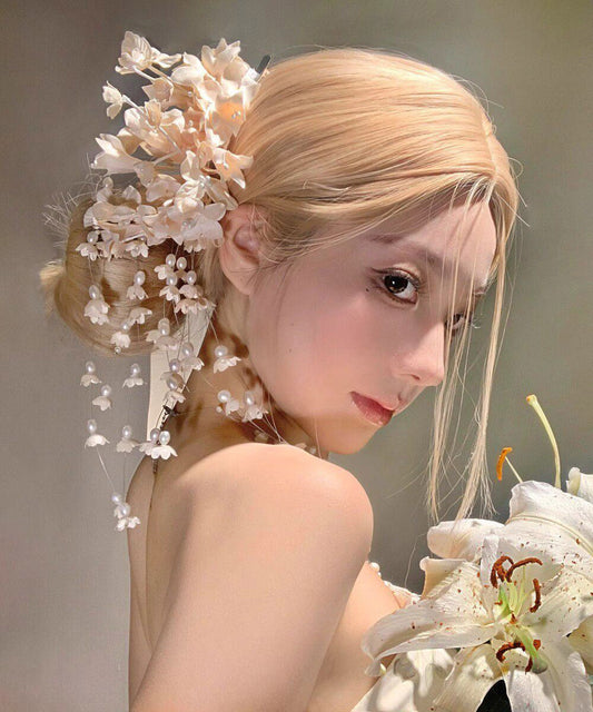 Champagne Alloy Pearl Lily of the Valley Tassel Hairpin