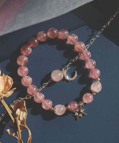 Pink 14k Gold Strawberry Crystal Zircon Star Moon Bracelet