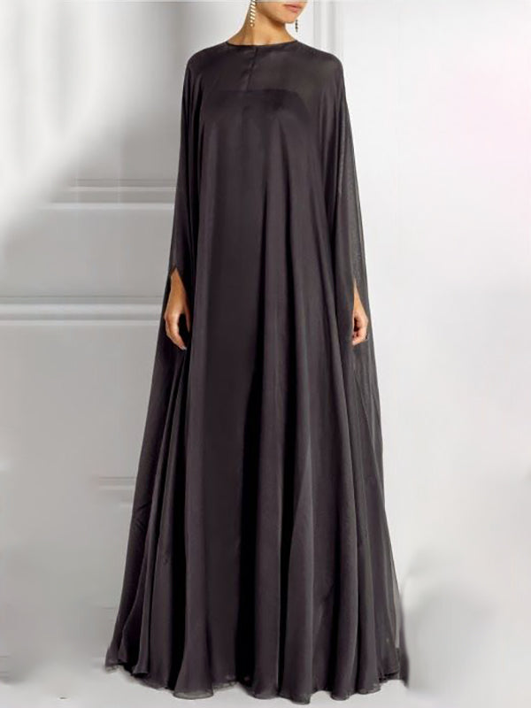 Simple Two Pieces Inner Slip Dress+see Through Outer Cape Maxi Dress
