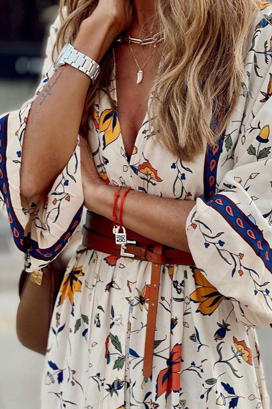 Print Long Sleeve Maxi Dress