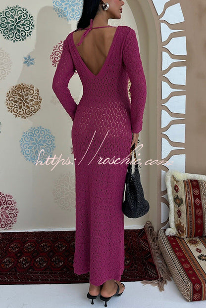 V-neck Long-sleeved Hollow Slim Maxi Dress