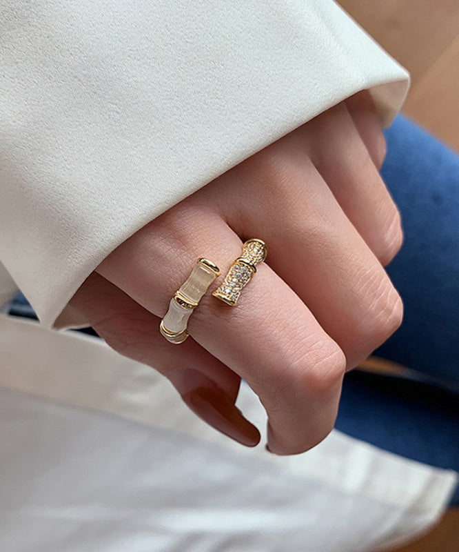 Simple Style Metal Bamboo Knot Zircon Rings
