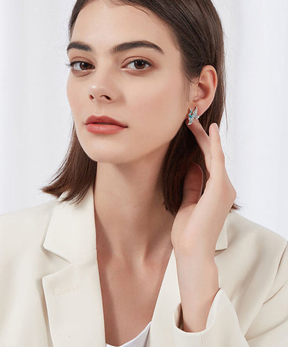 Stylish Blue Sterling Silver Alloy Crowned Crane Stud Earrings
