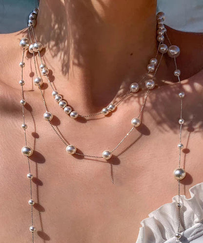 White Copper Overgild Double-layer Pearl Lariat Necklace