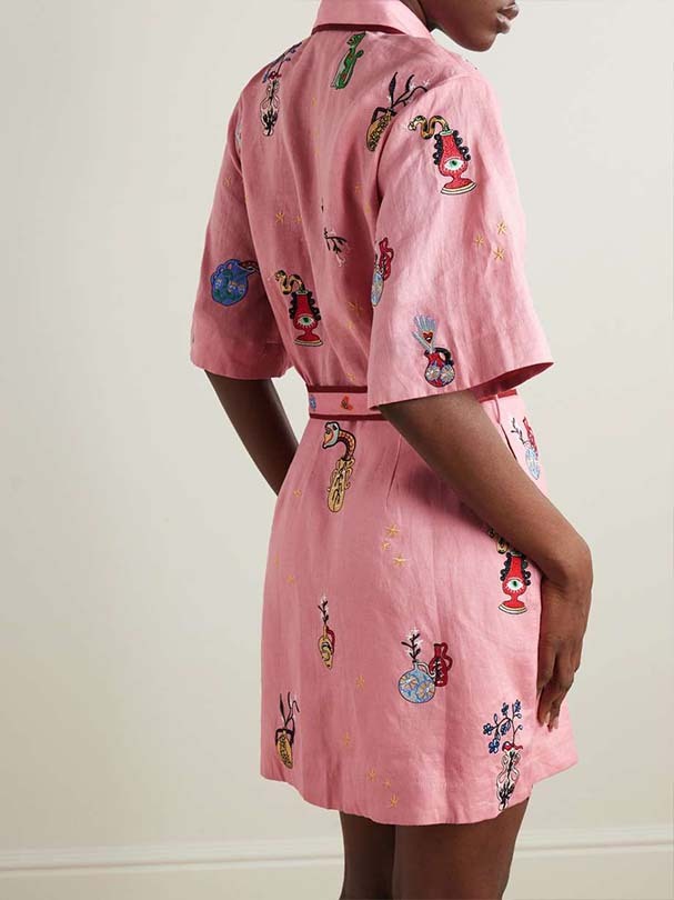 Printed Shirt Collar Single-breasted Mini Dress