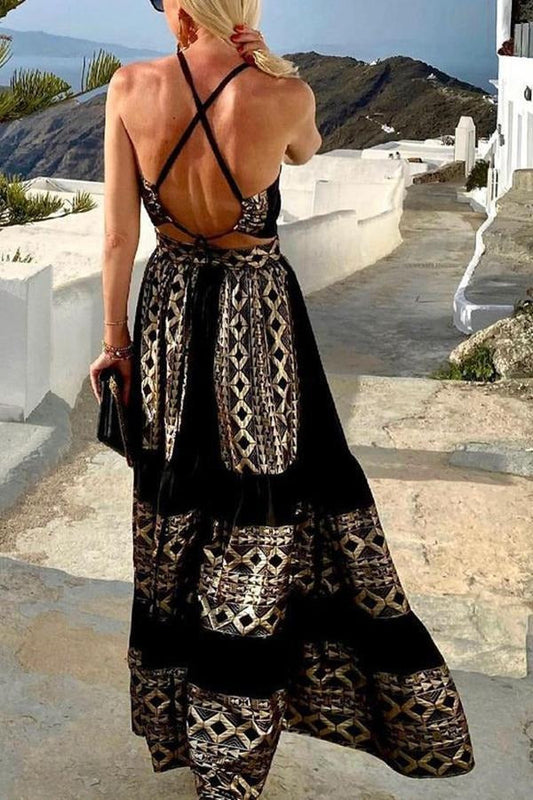Cocktails at Sunset Backless Maxi Dress