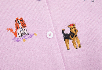 Puppy Embroidered Knit Cardigan